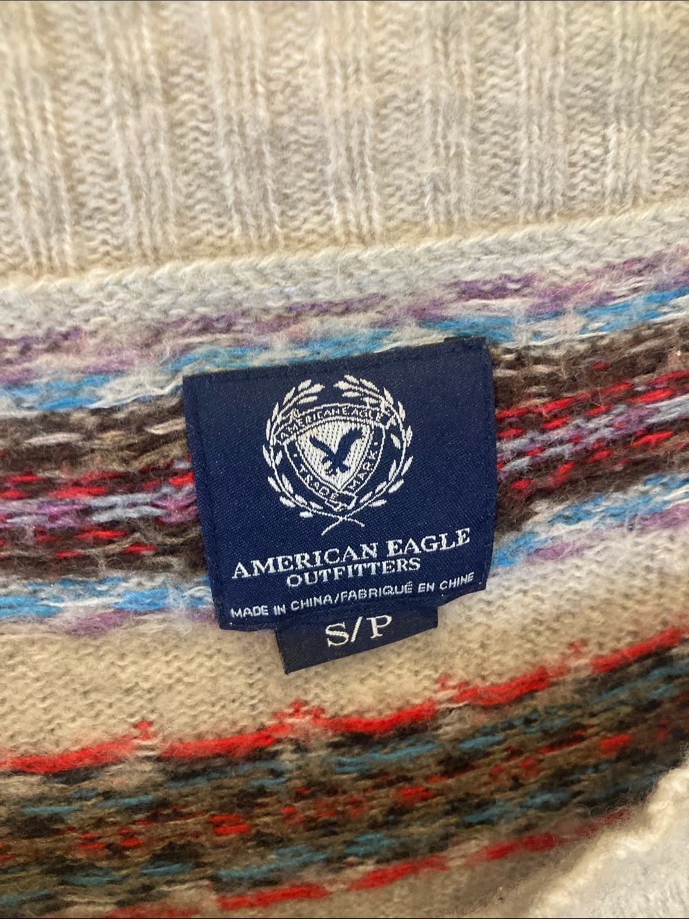American Eagle Outfitters Women's Gray Fair Isle Crewneck Sweater - Picture 3 of 9